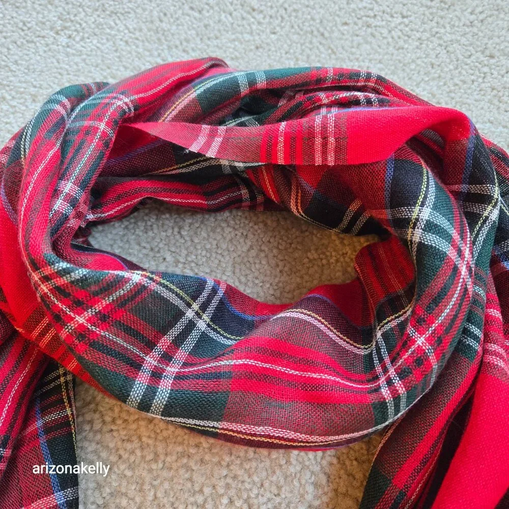 Drake's Merino Wool Tartan Red Plaid Scarf